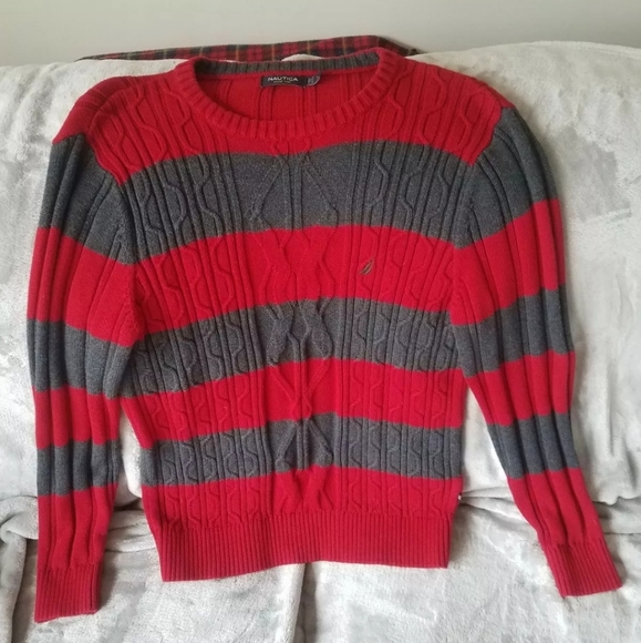 Mens Large Fisherman Red & Gray Nautica Sweater - Picture 1 of 6